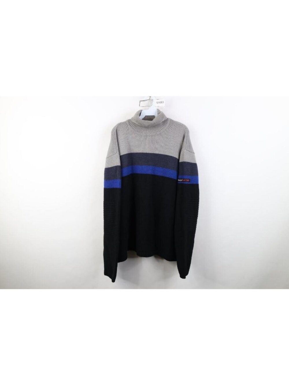 Vintage 90s Streetwear Mens XL Lambswool Blend Knit Striped Turtleneck Sweater
